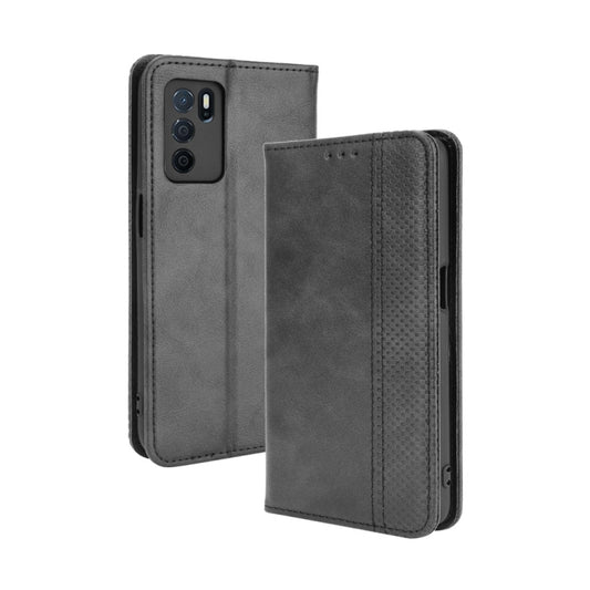 For OPPO A16 Magnetic Buckle Retro Crazy Horse Texture Leather Phone Case(Black) - OPPO Cases by buy2fix | Online Shopping UK | buy2fix