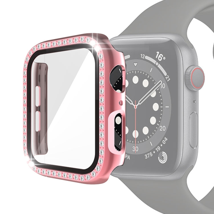 Electroplating PC Single Row Diamond Protective Case with Tempered Glass Film For Apple Watch Series 6 & SE & 5 & 4 40mm(Rose Pink) - Watch Cases by buy2fix | Online Shopping UK | buy2fix