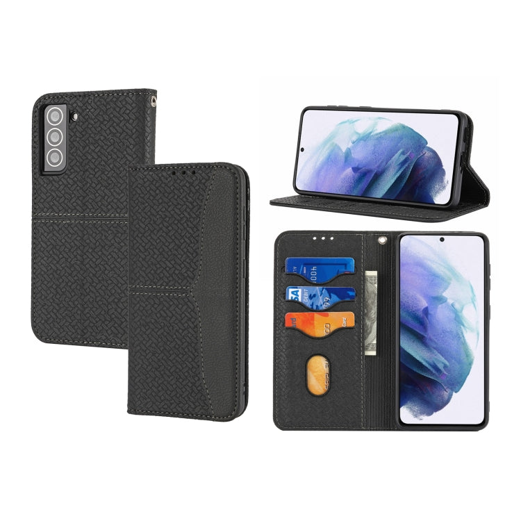 For Samsung Galaxy S21 5G Woven Texture Stitching Magnetic Horizontal Flip PU Leather Case with Holder & Card Slots & Wallet & Lanyard(Black) - Galaxy S21 5G Cases by buy2fix | Online Shopping UK | buy2fix