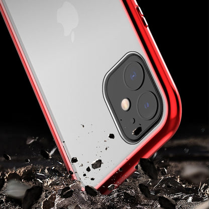 For iPhone 11 Pro Max Ultra Slim Double Sides Magnetic Adsorption Angular Frame Tempered Glass Magnet Flip Case(Black) - iPhone 11 Pro Max Cases by buy2fix | Online Shopping UK | buy2fix