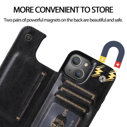 For iPhone 13 mini Double Buckle Shockproof PU Protective Case with Card Slots & Holder For  iPhone 13 Mini(Black) - iPhone 13 mini Cases by buy2fix | Online Shopping UK | buy2fix