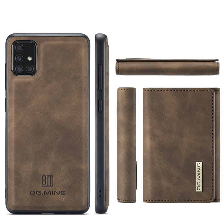 For Samsung Galaxy A71 DG.MING M1 Series 3-Fold Multi Card Wallet  Back Cover Shockproof Case with Holder Function(Coffee) - Galaxy Phone Cases by DG.MING | Online Shopping UK | buy2fix