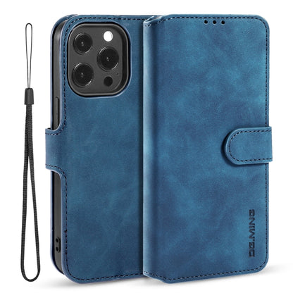 For iPhone 13 Pro DG.MING Retro Oil Side Horizontal Flip Leather Case with Holder & Card Slots & Wallet (Blue) - iPhone 13 Pro Cases by DG.MING | Online Shopping UK | buy2fix