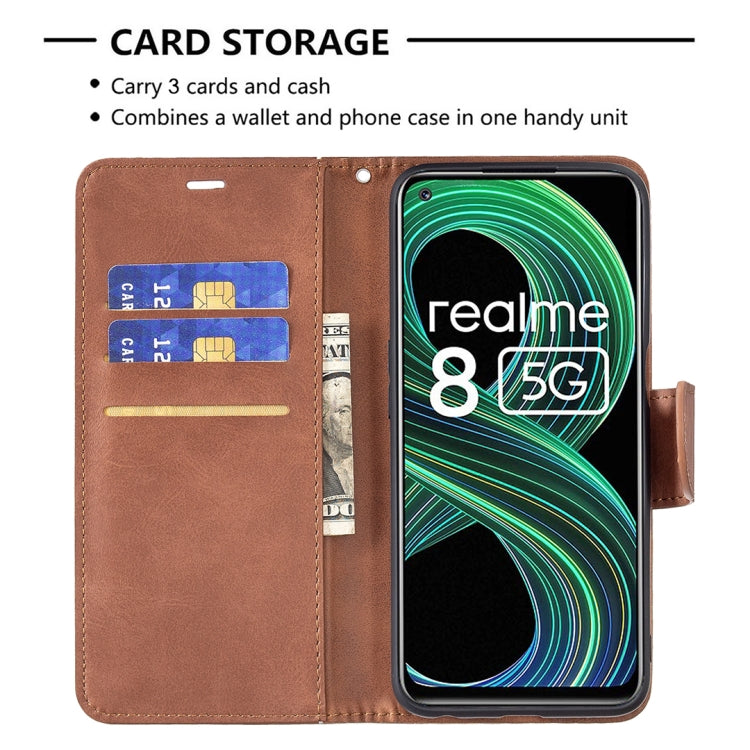 For OPPO Realme 8 5G/Realme V13 5G Retro Lambskin Texture Pure Color Horizontal Flip PU Leather Case with Holder & Card Slots & Wallet & Lanyard(Brown) - Realme Cases by buy2fix | Online Shopping UK | buy2fix