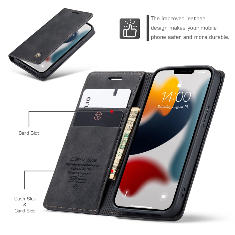 For iPhone 13 CaseMe-013 Multifunctional Retro Frosted Horizontal Flip Leather Case with Card Slot & Holder & Wallet(Black) - iPhone 13 Cases by CaseMe | Online Shopping UK | buy2fix