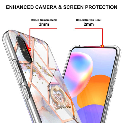 For Xiaomi Redmi 9A Electroplating Splicing Marble Flower Pattern TPU Shockproof Case with Rhinestone Ring Holder(Imperial Crown) - Xiaomi Cases by buy2fix | Online Shopping UK | buy2fix