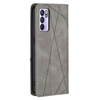 For OPPO Reno6 Rhombus Texture Horizontal Flip Magnetic Leather Case with Holder & Card Slots(Grey) - OPPO Cases by buy2fix | Online Shopping UK | buy2fix