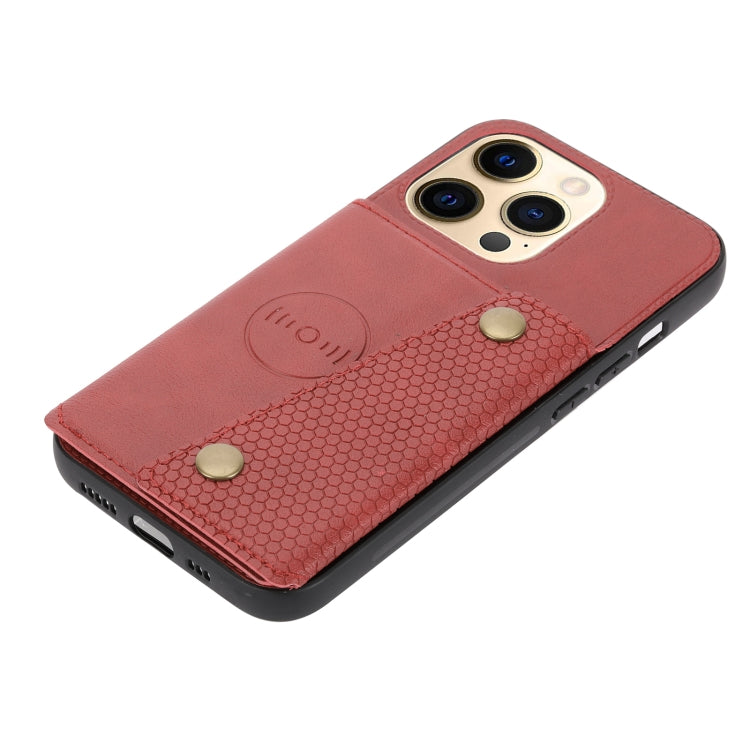 For iPhone 13 mini Double Buckle PU + TPU Shockproof Magnetic Protective Case with Card Slot & Holder (Red) - iPhone 13 mini Cases by buy2fix | Online Shopping UK | buy2fix