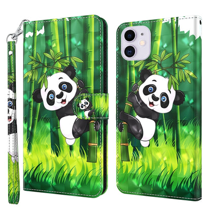 For iPhone 13 3D Painting Pattern Horizontal Flip TPU + PU Leather Case with Holder & Card Slots & Wallet(Panda Climbing Bamboo) - iPhone 13 Cases by buy2fix | Online Shopping UK | buy2fix