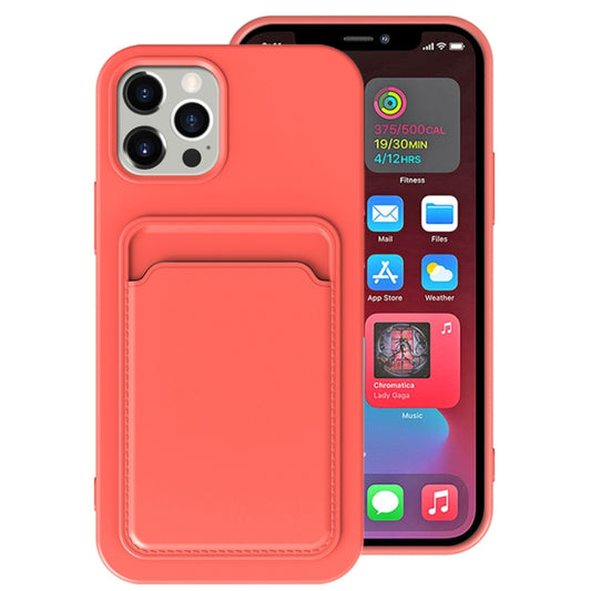 For iPhone 13 mini TPU + Flannel Lining Shockproof Case with Card Slots (Pink Orange) - iPhone 13 mini Cases by buy2fix | Online Shopping UK | buy2fix