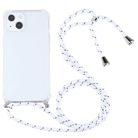 For iPhone 13 mini Four-corner Shockproof Transparent TPU Protective Case with Lanyard (White Thick Black) - iPhone 13 mini Cases by buy2fix | Online Shopping UK | buy2fix