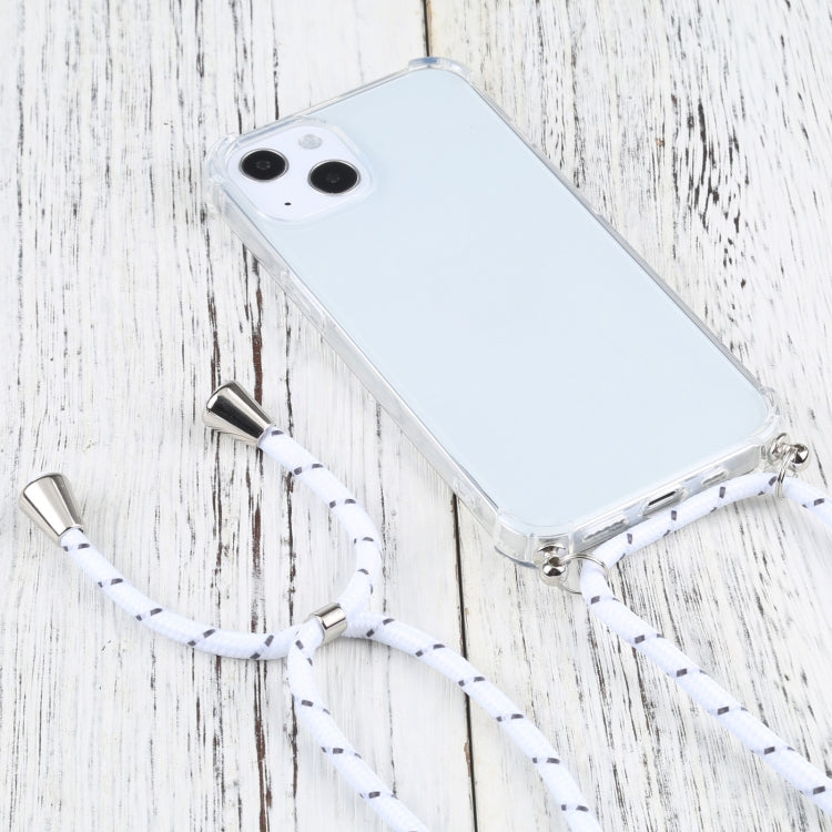 For iPhone 13 mini Four-corner Shockproof Transparent TPU Protective Case with Lanyard (White Thick Black) - iPhone 13 mini Cases by buy2fix | Online Shopping UK | buy2fix