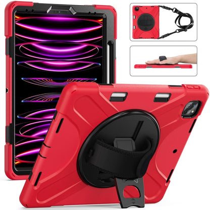 For iPad Pro 12.9 2022 / 2021/ 2020 / 2018  Silicone + PC Protective Tablet Case with Holder & Shoulder Strap(Red) - iPad Pro 12.9 (2022/2021) Cases by buy2fix | Online Shopping UK | buy2fix