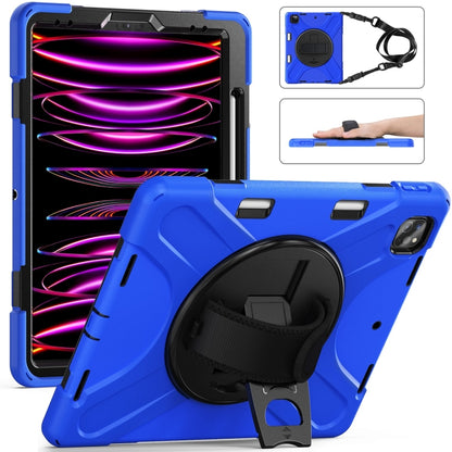 For iPad Pro 12.9 2022 / 2021/ 2020 / 2018  Silicone + PC Protective Tablet Case with Holder & Shoulder Strap(Blue) - iPad Pro 12.9 (2022/2021) Cases by buy2fix | Online Shopping UK | buy2fix