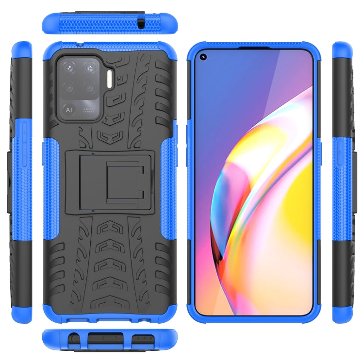 For OPPO A94 4G Tire Texture Shockproof TPU+PC Protective Case with Holder(Blue) - OPPO Cases by buy2fix | Online Shopping UK | buy2fix