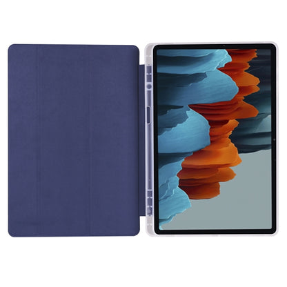 For Samsung Galaxy Tab S7 FE / Tab S7+ / Tab S8+ 3-folding Transparent Honeycomb TPU Leather Tablet Case(Dark Blue) - Galaxy Tab S7 FE by buy2fix | Online Shopping UK | buy2fix