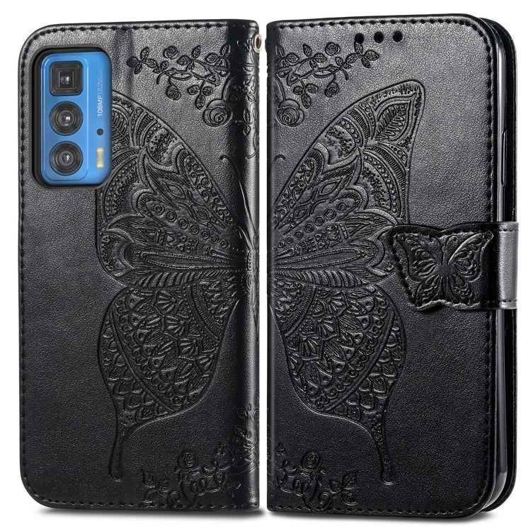 Butterfly Love Flowers Embossed Horizontal Flip Leather Case with Holder & Card Slots & Wallet & Lanyard For Motorola Edge 20 Pro(Black) - Motorola Cases by buy2fix | Online Shopping UK | buy2fix