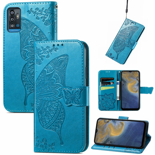 Butterfly Love Flowers Embossed Horizontal Flip Leather Case with Holder & Card Slots & Wallet & Lanyard For ZTE Blade A71(Blue) - ZTE Cases by buy2fix | Online Shopping UK | buy2fix