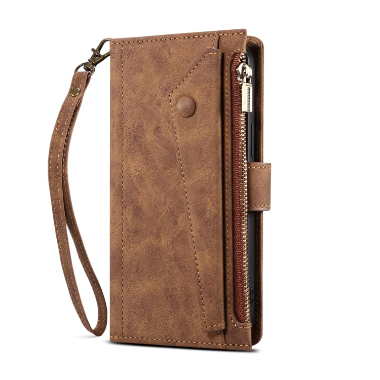 For iPhone 13 mini Retro Frosted Horizontal Flip Leather Case with Holder & Card Slot & Wallet & Zipper Pocket & Lanyard (Brown) - iPhone 13 mini Cases by buy2fix | Online Shopping UK | buy2fix