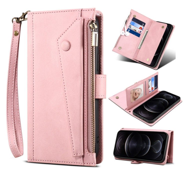 For iPhone 12 mini Retro Frosted Horizontal Flip Leather Case with Holder & Card Slot & Wallet & Zipper Pocket & Lanyard (Rose Gold) - iPhone 12 mini Cases by buy2fix | Online Shopping UK | buy2fix