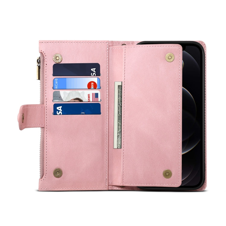 For iPhone 12 mini Retro Frosted Horizontal Flip Leather Case with Holder & Card Slot & Wallet & Zipper Pocket & Lanyard (Rose Gold) - iPhone 12 mini Cases by buy2fix | Online Shopping UK | buy2fix