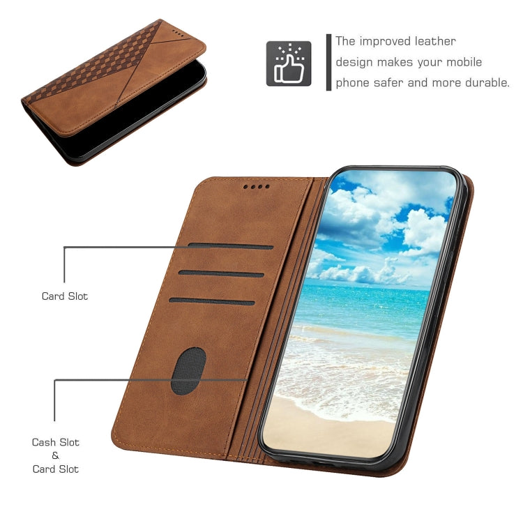 For iPhone 12 Pro Max Diamond Pattern Splicing Skin Feel Magnetic Horizontal Flip Leather Case with Card Slots & Holder & Wallet(Brown) - iPhone 12 Pro Max Cases by buy2fix | Online Shopping UK | buy2fix