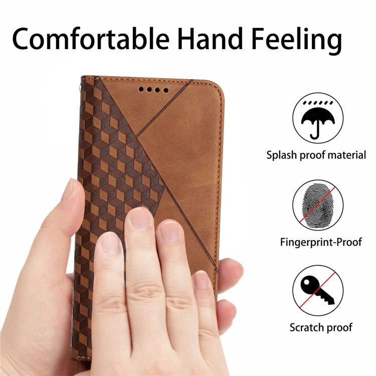 For iPhone 12 Pro Max Diamond Pattern Splicing Skin Feel Magnetic Horizontal Flip Leather Case with Card Slots & Holder & Wallet(Brown) - iPhone 12 Pro Max Cases by buy2fix | Online Shopping UK | buy2fix