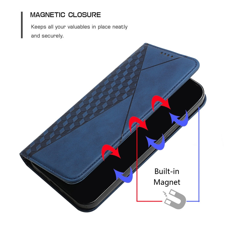 For iPhone 12 Pro Max Diamond Pattern Splicing Skin Feel Magnetic Horizontal Flip Leather Case with Card Slots & Holder & Wallet(Blue) - iPhone 12 Pro Max Cases by buy2fix | Online Shopping UK | buy2fix