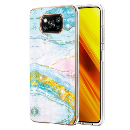 For Xiaomi Poco X3 NFC Electroplating Marble Pattern Dual-side IMD TPU Shockproof Case(Green 004) - Xiaomi Cases by buy2fix | Online Shopping UK | buy2fix