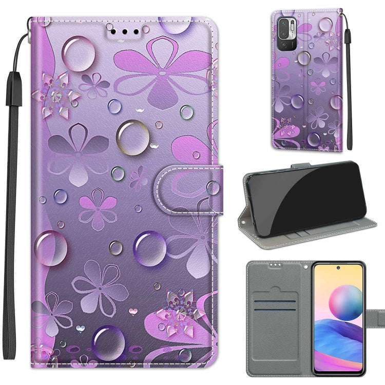 Voltage Coloured Drawing Magnetic Clasp Horizontal Flip PU Leather Case with Holder & Card Slots For Xiaomi Redmi Note 10 5G(C16 Water Drop Six Petal Flower) - Xiaomi Cases by buy2fix | Online Shopping UK | buy2fix