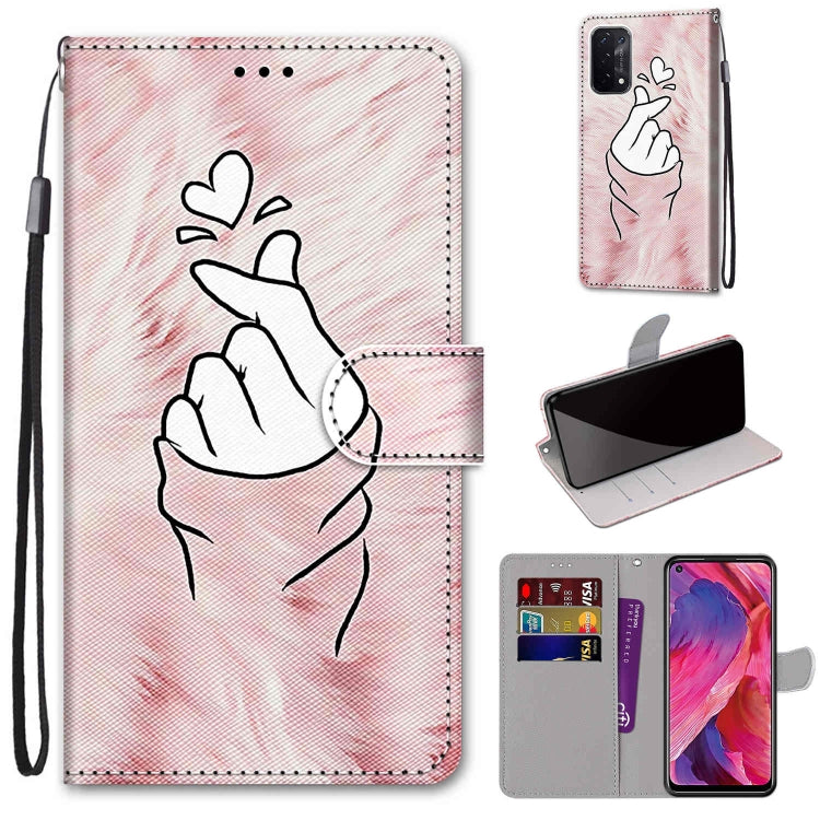 For OPPO A93 5G / A93s 5G / A54 5G / A74 5G Coloured Drawing Cross Texture Horizontal Flip PU Leather Case with Holder & Card Slots & Wallet & Lanyard(Pink Hands Heart) - OPPO Cases by buy2fix | Online Shopping UK | buy2fix