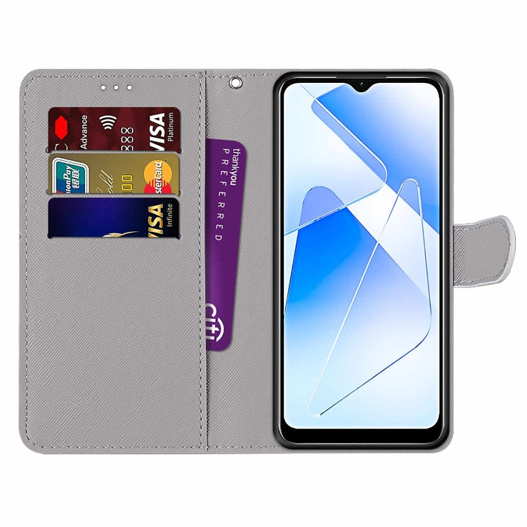 For OPPO A54 4G / A16 4G / A53s 5G / A55 5G Coloured Drawing Cross Texture Horizontal Flip PU Leather Case with Holder & Card Slots & Wallet & Lanyard(Purple Green Starry Sky) - OPPO Cases by buy2fix | Online Shopping UK | buy2fix