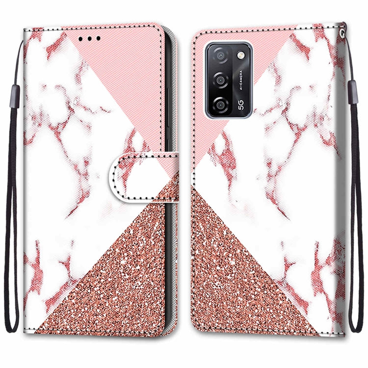 For OPPO A54 4G / A16 4G / A53s 5G / A55 5G Coloured Drawing Cross Texture Horizontal Flip PU Leather Case with Holder & Card Slots & Wallet & Lanyard(Pink Stone Texture) - OPPO Cases by buy2fix | Online Shopping UK | buy2fix