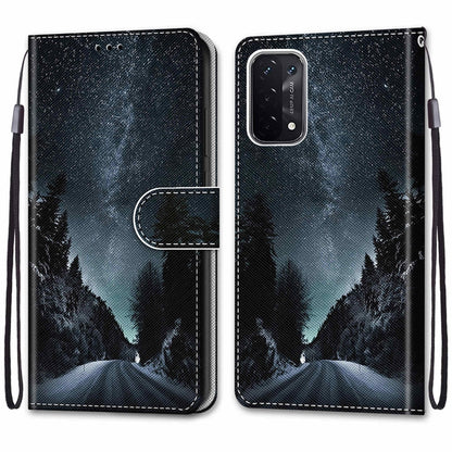 For OPPO A54 5G / A74 5G / A93 5G / A93s 5G Coloured Drawing Cross Texture Horizontal Flip PU Leather Case with Holder & Card Slots & Wallet & Lanyard(Mountain Road Starry Sky) - OPPO Cases by buy2fix | Online Shopping UK | buy2fix