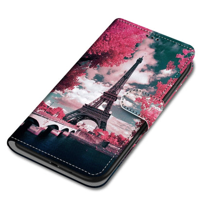 For OPPO A55 5G / A54 4G / A53s 5G / A16 4G Coloured Drawing Cross Texture Horizontal Flip PU Leather Case with Holder & Card Slots & Wallet & Lanyard(Pink Flower Tower Bridge) - OPPO Cases by buy2fix | Online Shopping UK | buy2fix