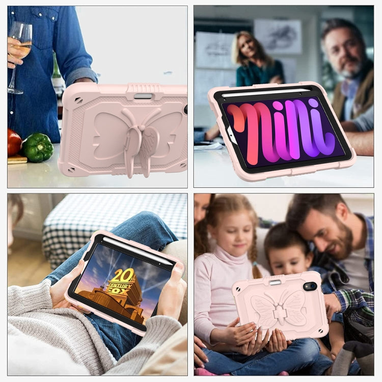 For iPad mini 6 Pure Color PC + Silicone Anti-drop Protective Tablet Case with Butterfly Shape Holder & Pen Slot(Rose Pink) - iPad mini 6 Cases by buy2fix | Online Shopping UK | buy2fix