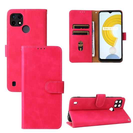 For OPPO Realme C21Y Solid Color Skin Feel Magnetic Buckle Horizontal Flip Calf Texture PU Leather Case with Holder & Card Slots & Wallet(Rose Red) - Realme Cases by buy2fix | Online Shopping UK | buy2fix