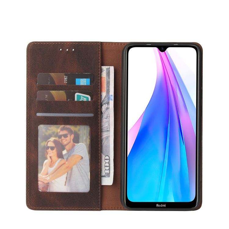 For Xiaomi Redmi Note 8T Simple Suction Closure Horizontal Flip Leather Case with Holder & Card Slot & Wallet(Brown) - Xiaomi Cases by buy2fix | Online Shopping UK | buy2fix