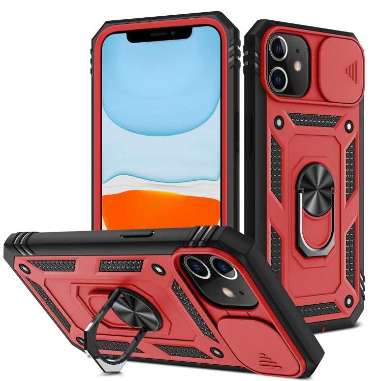 For iPhone 11 Sliding Camera Cover Design TPU + PC Protective Case with 360 Degree Rotating Holder & Card Slot (Red+Black) - iPhone 11 Cases by buy2fix | Online Shopping UK | buy2fix