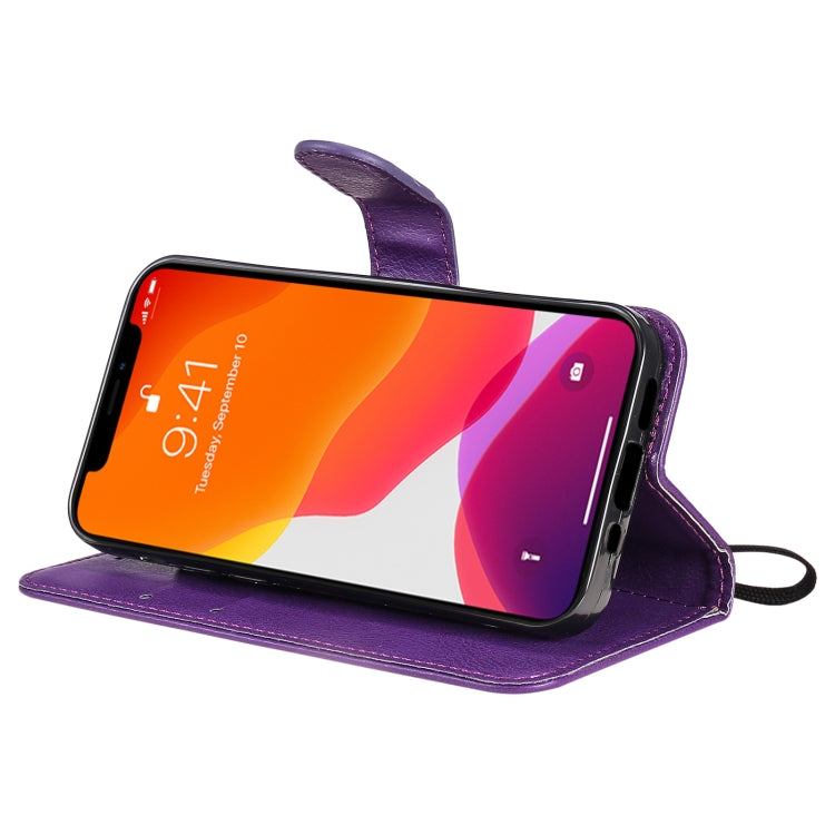 For iPhone 13 mini Pure Color Horizontal Flip Leather Case with Holder & Card Slots & Wallet & Lanyard (Purple) - iPhone 13 mini Cases by buy2fix | Online Shopping UK | buy2fix