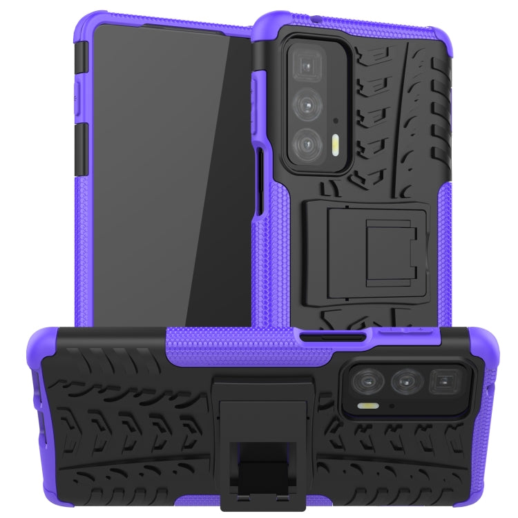 For Motorola Edge 20 Pro Tire Texture Shockproof TPU+PC Protective Case with Holder(Purple) - Motorola Cases by buy2fix | Online Shopping UK | buy2fix