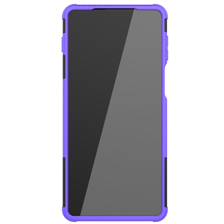 For Motorola Edge 20 Pro Tire Texture Shockproof TPU+PC Protective Case with Holder(Purple) - Motorola Cases by buy2fix | Online Shopping UK | buy2fix