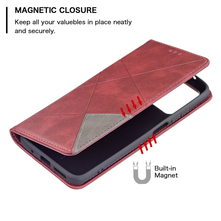 For Xiaomi Redmi 10 Rhombus Texture Horizontal Flip Magnetic Leather Case with Holder & Card Slots(Red) - Xiaomi Cases by buy2fix | Online Shopping UK | buy2fix