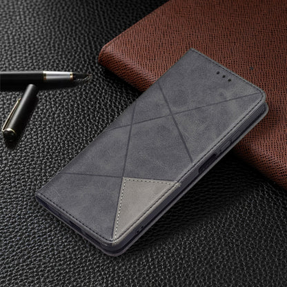 For Xiaomi Redmi 10 Rhombus Texture Horizontal Flip Magnetic Leather Case with Holder & Card Slots(Black) - Xiaomi Cases by buy2fix | Online Shopping UK | buy2fix