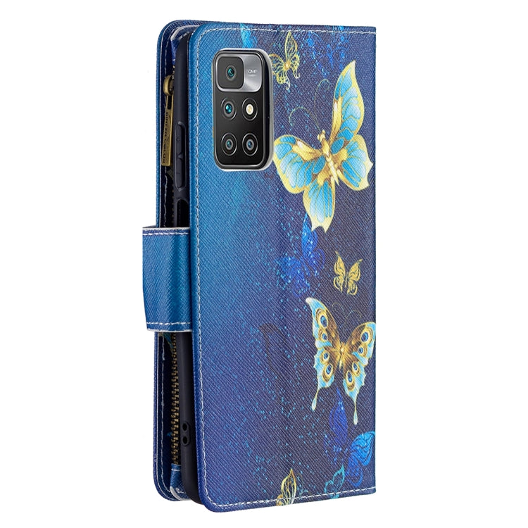 For Xiaomi Redmi 10 Colored Drawing Pattern Zipper Horizontal Flip Leather Case with Holder & Card Slots & Wallet(Gold Butterfly) - Xiaomi Cases by buy2fix | Online Shopping UK | buy2fix