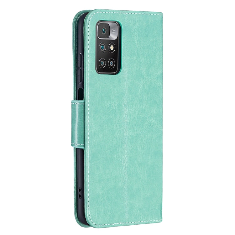 For Xiaomi Redmi 10 Two Butterflies Embossing Pattern Horizontal Flip Leather Case with Holder & Card Slot & Wallet & Lanyard(Green) - Xiaomi Cases by buy2fix | Online Shopping UK | buy2fix