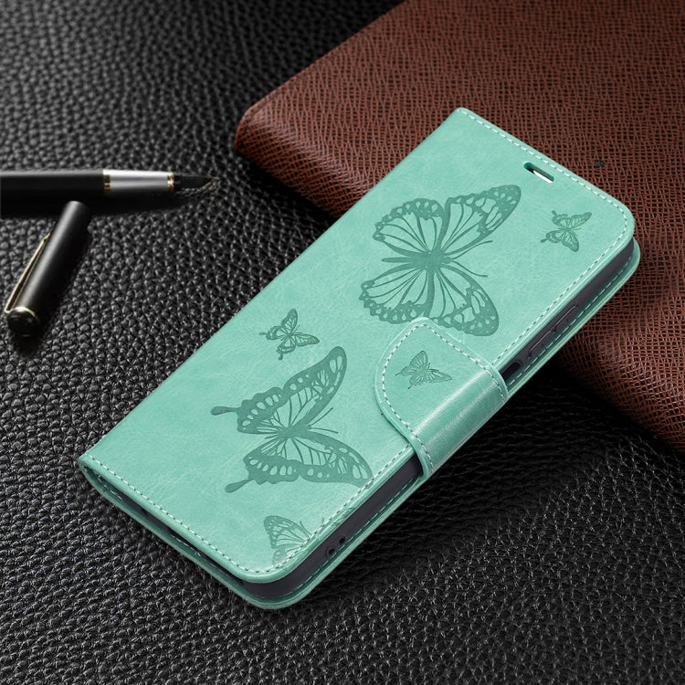 For Xiaomi Redmi 10 Two Butterflies Embossing Pattern Horizontal Flip Leather Case with Holder & Card Slot & Wallet & Lanyard(Green) - Xiaomi Cases by buy2fix | Online Shopping UK | buy2fix