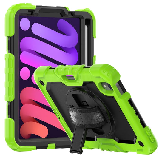 For iPad mini 6 Shockproof Silicone + PC Protective Tablet Case with Holder & Shoulder Strap & Pen Slot(Black + Yellow Green) - iPad mini 6 Cases by buy2fix | Online Shopping UK | buy2fix