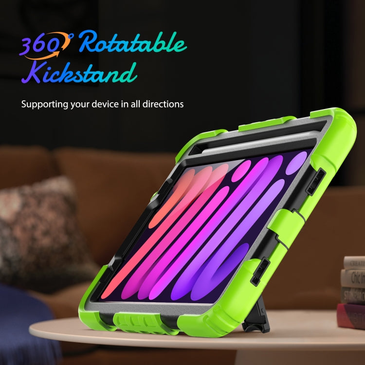 For iPad mini 6 Shockproof Silicone + PC Protective Tablet Case with Holder & Shoulder Strap & Pen Slot(Black + Yellow Green) - iPad mini 6 Cases by buy2fix | Online Shopping UK | buy2fix