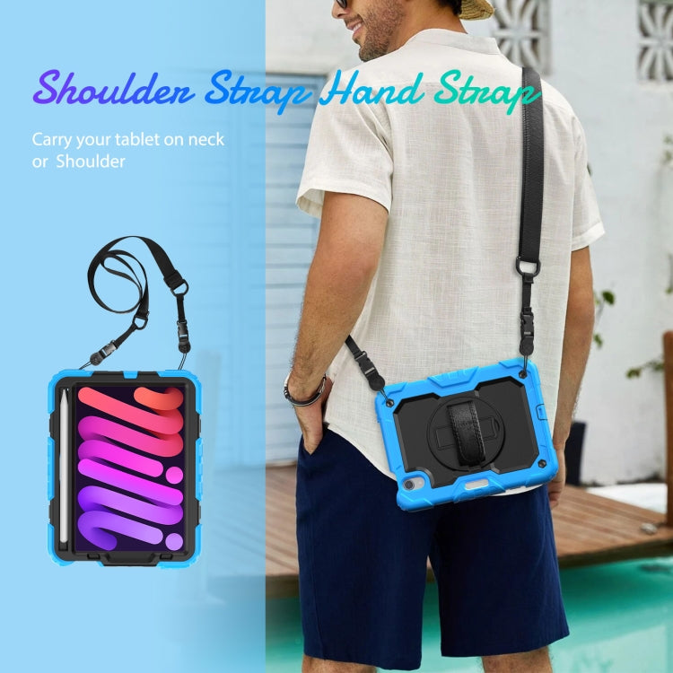 For iPad mini 6 Shockproof Silicone + PC Protective Tablet Case with Holder & Shoulder Strap & Pen Slot(Black + Light Blue) - iPad mini 6 Cases by buy2fix | Online Shopping UK | buy2fix